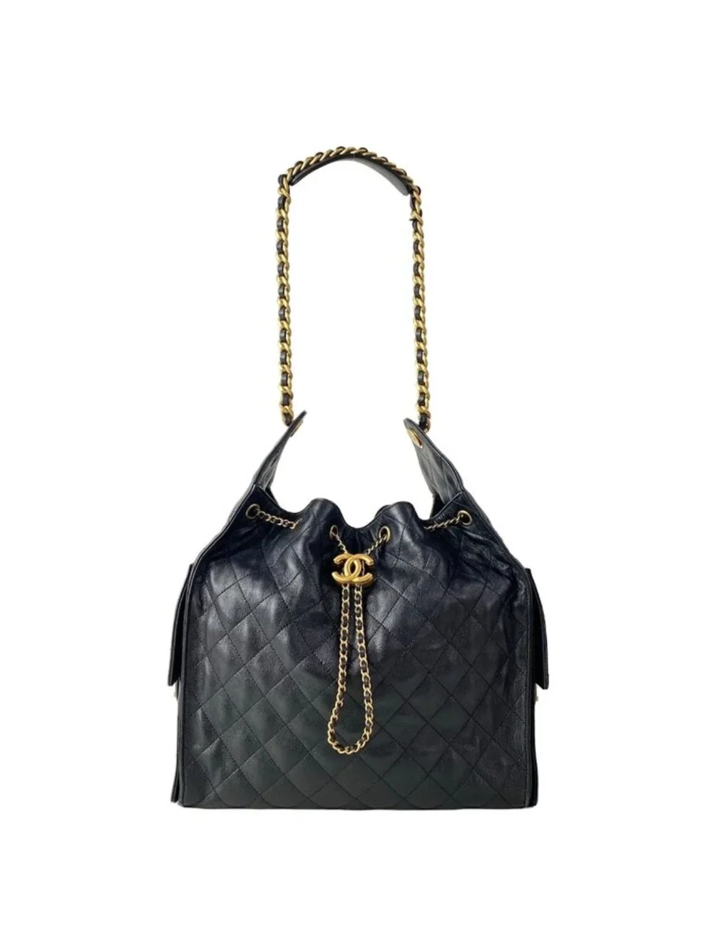 Chanel Shoulder Bag 25 Black Chain Vintage Gold Metal
